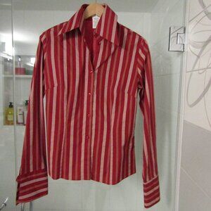 NARACAMICIE Wine Striped Cotton Button Down Shirt--Size IV--Medium/Large